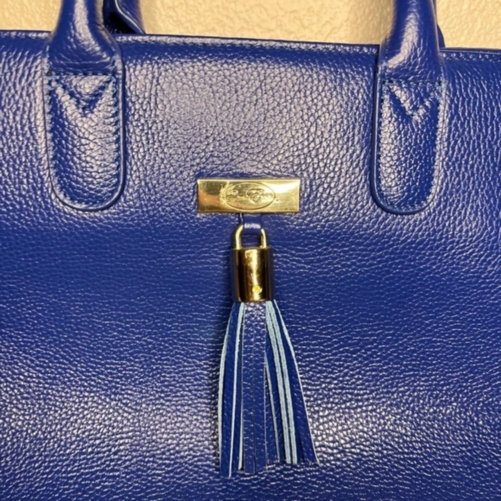 Rare Onna Ehrlich Bright Blue Pebbled Leather HandBag Purse With Tassel … - Picture 5 of 8